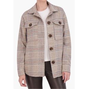 Ookie & Lala Women's Button Front Collared Tan Plaid Shacket Sz Medium
